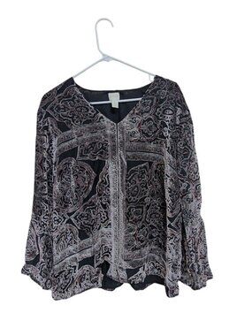 Chico's Blouse Victorian medallion burnout velvet Whimsigoth Fairy XL